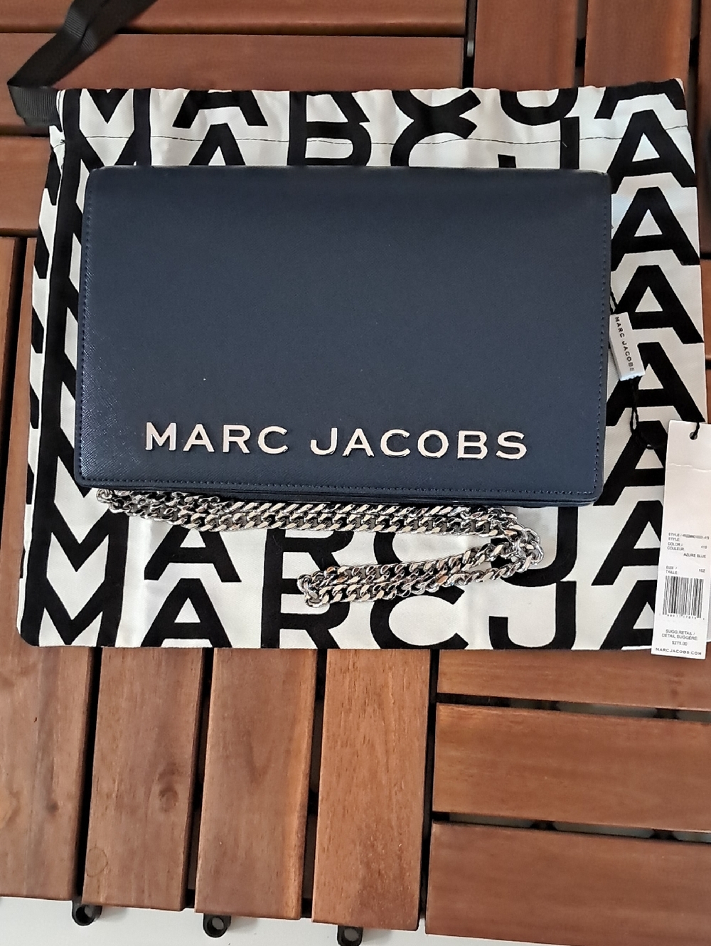 Marc Jacobs Navy Leather Chain Crossbody Bag with Silver Logo